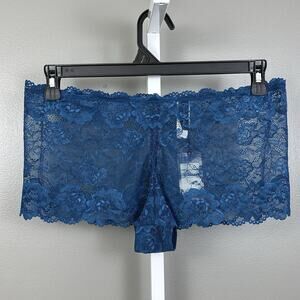 Fox & Royal Panties Plus Size XS Women's 14 Sheer See Through Blue Lace Boyshort